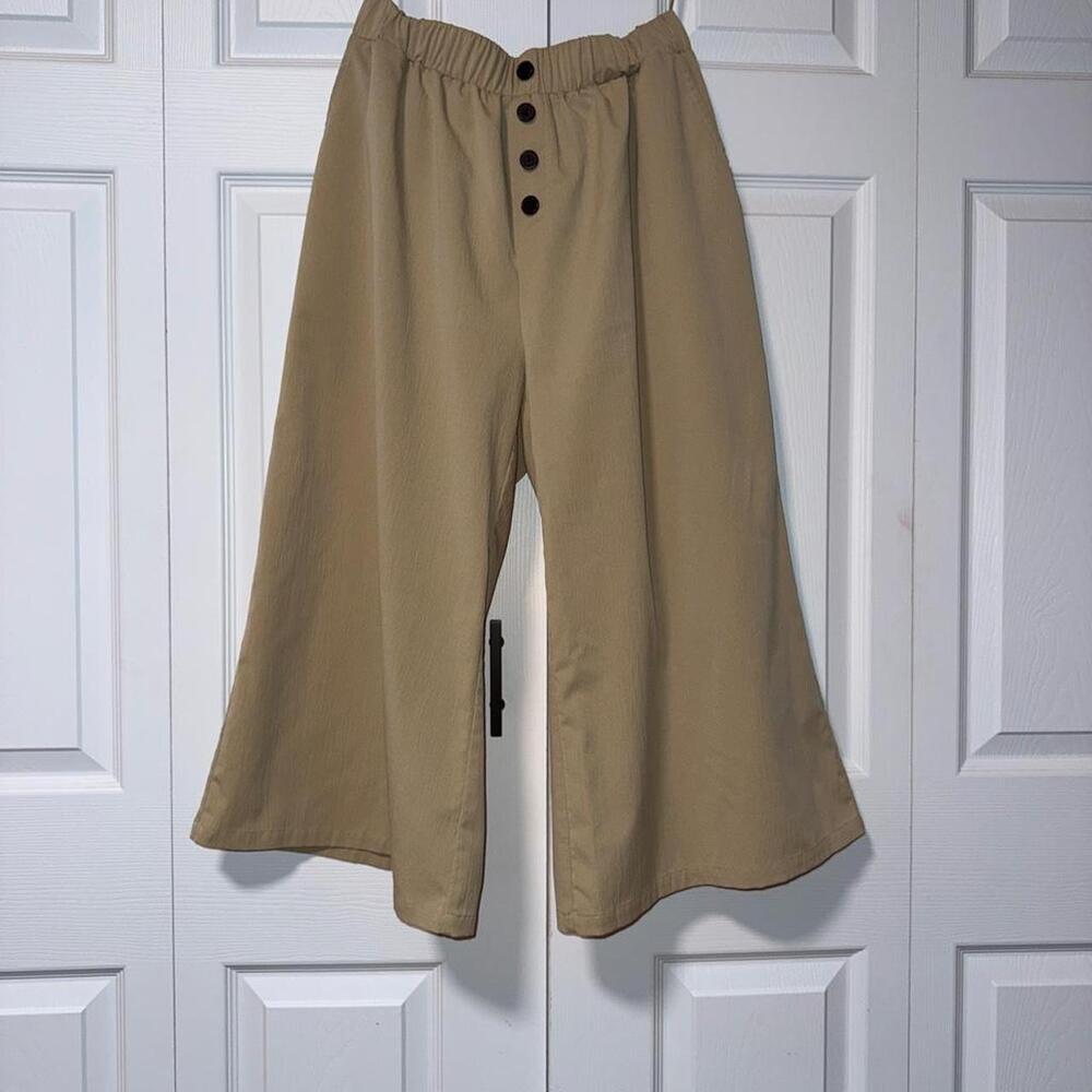 ChicSoul tan & brown linen pants 32inches from top of waist and 18 inches from m